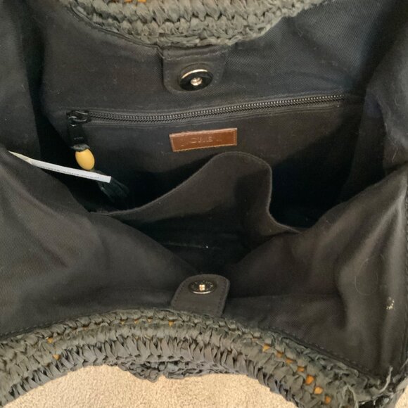 J. Crew Black Straw Hobo Bag Tote Double Bamboo Handles Large - Picture 7 of 9